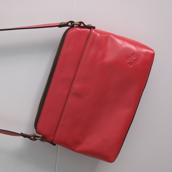 Patricia Nash Avellino leather cross body red orange bag adjustable strap medium - Picture 5 of 7